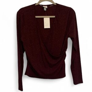 New with Tags A New Day Dark Red Burgundy Metallic Long Sleeve Top